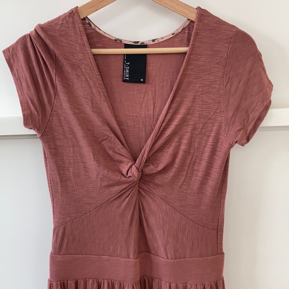 Anthropologie Rose-Tone Twist Front Short Dress - Picture 3 of 7